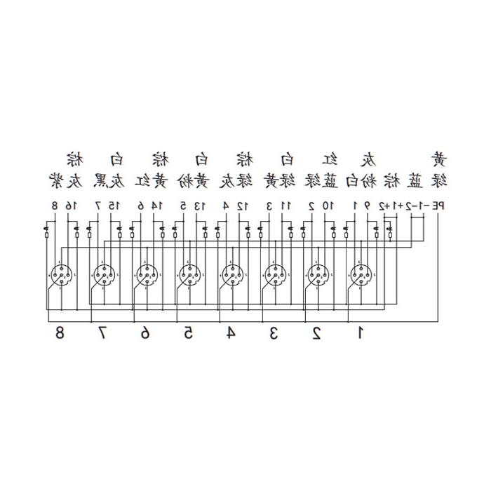 M12分线盒、双通道、NPN、8端口一体式、带LED、PCB端子带插头、24N8SN