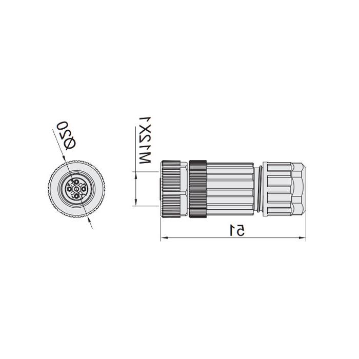 M12 4Pin、母头直型、食品級、螺钉连接、64F029